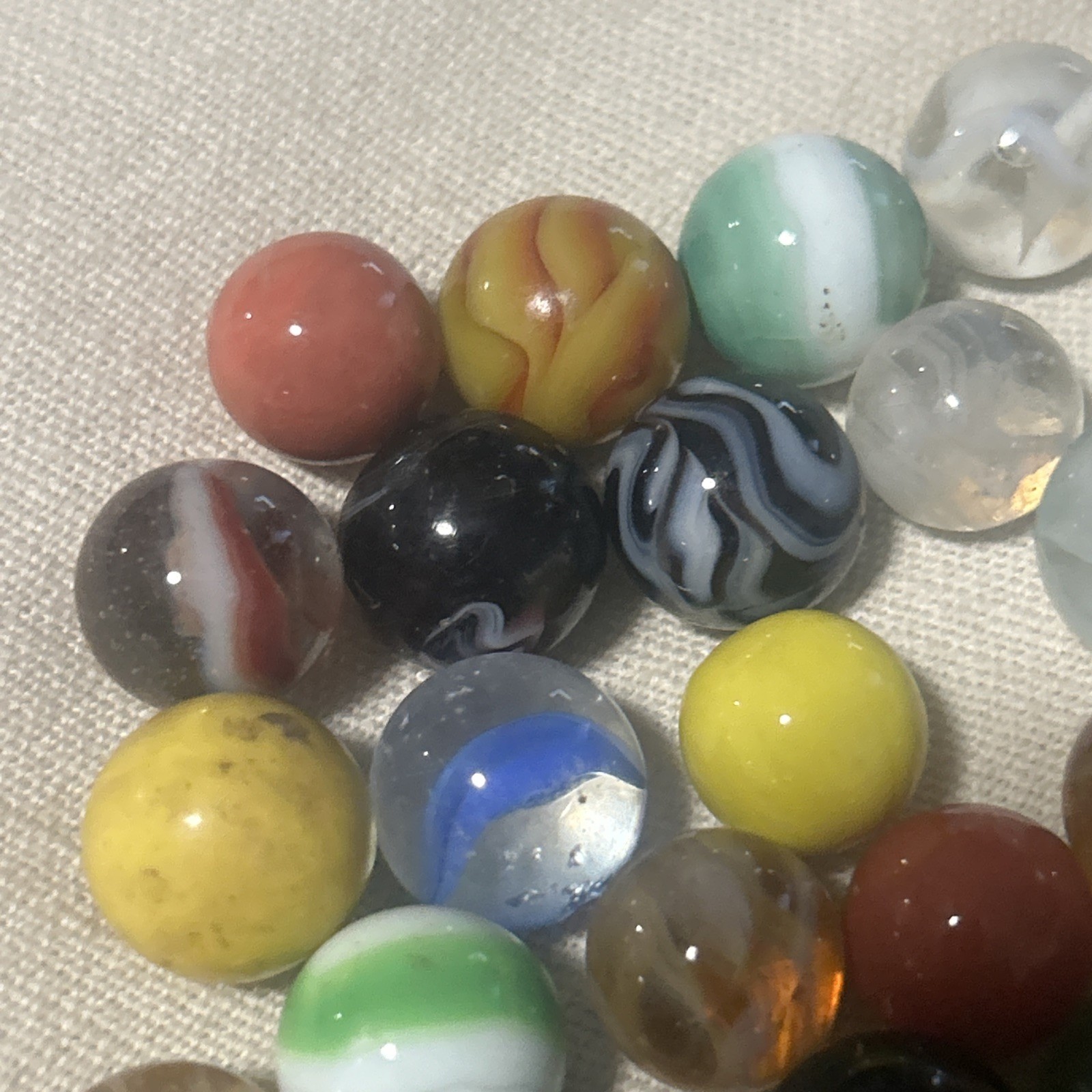 Original Antique Vintage Marbles Lot Of 65 Swirl Blue Green Orange White Clear
