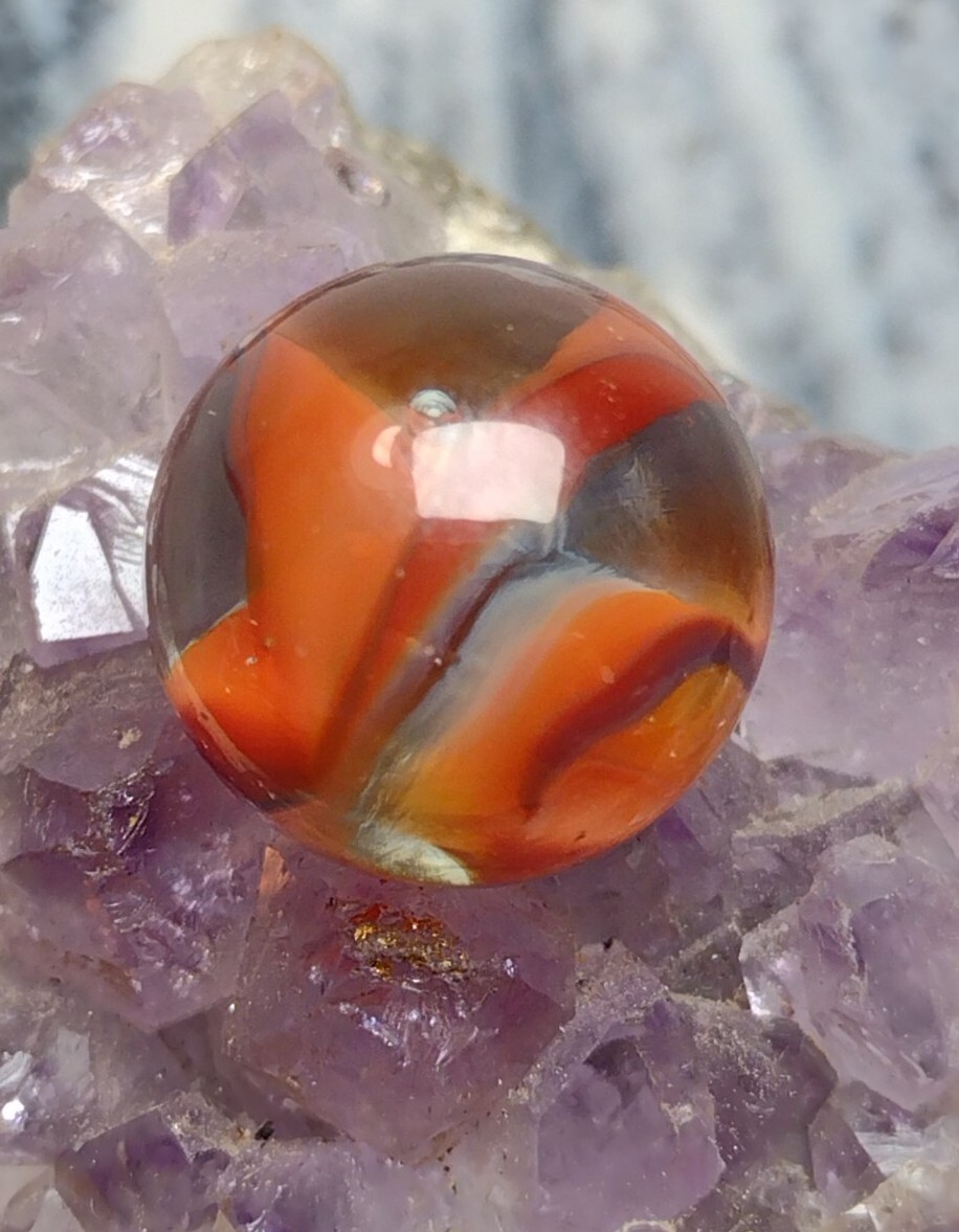 NM SPIDERMAN RED & BLUE Tips HYBRID 5 Vane Cateye Vitro Vintage Marble .62″