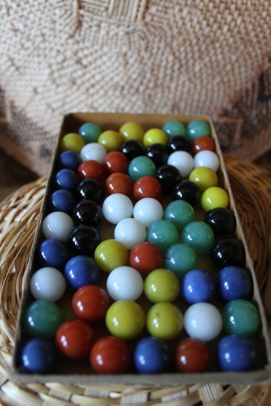 60 Vintage Original Box Vitro Agate No 00 Parkersburg Glass Game Marbles Machine