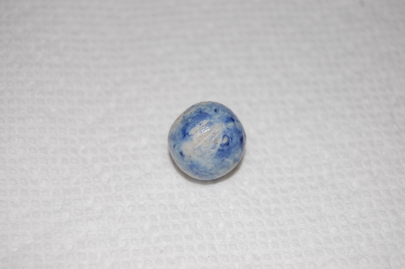 FANCY BENNINGTON MARBLE .65″ ANTIQUE FANCY 1800’s HANDMADE GLAZED CLAY old toy