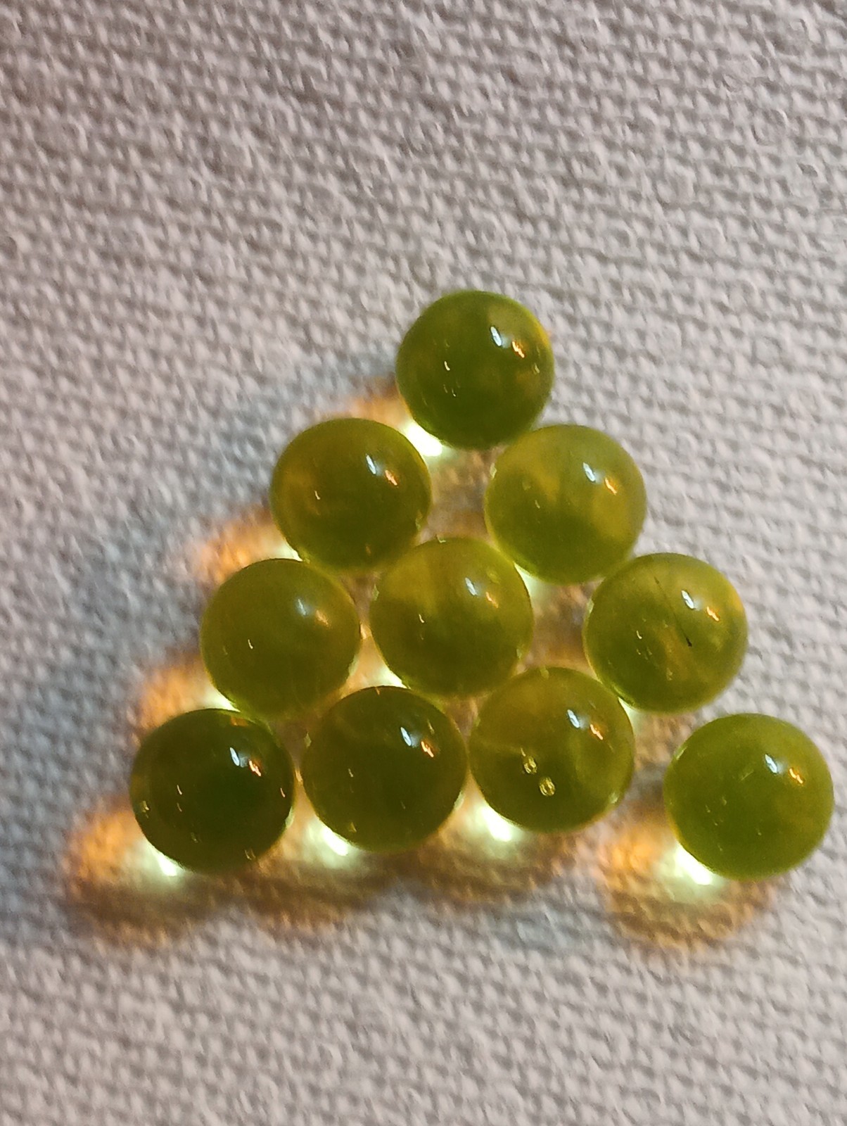Uranium / Vasaline Marbles 10 New 13.5mm. Shine Bright Under Regular UV Light