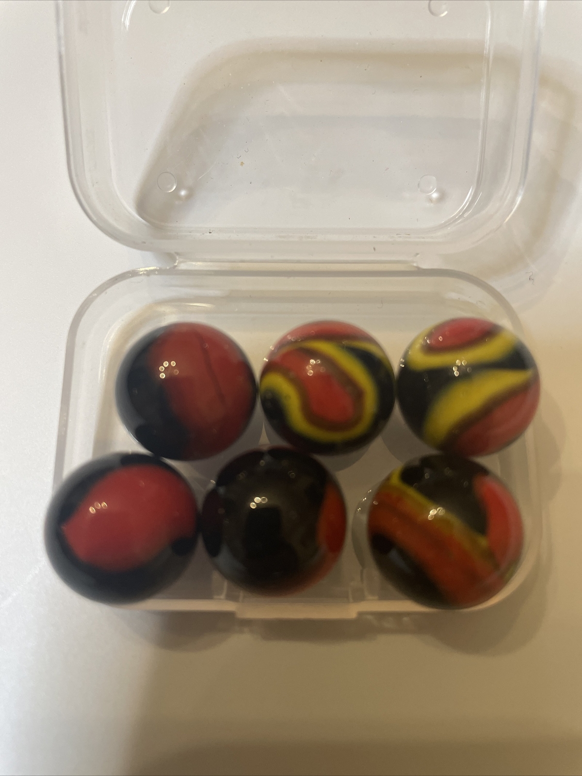 LOT OF SIX VINTAGE GLASS MARBLES ~ NICE COLORS, VERY GOOD CONDITION {PRE-OWNED}