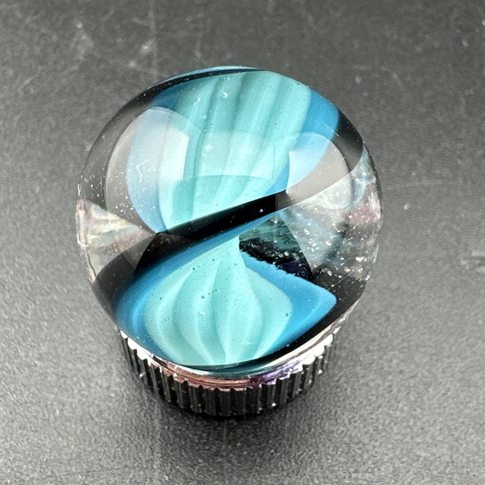 Contemporary Handmade Art Glass Marble .70″ Shades of Blue Cane Swirl Core MIB