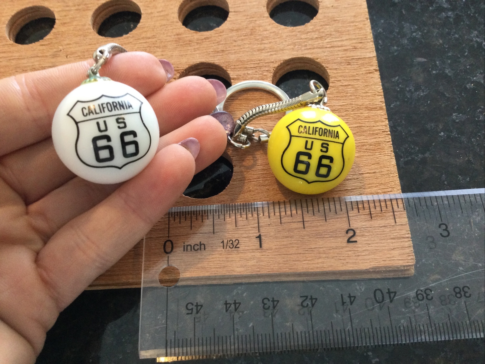 VINTAGE | “California US 66” Key Chain | Yellow & White | 1993 | LOT OF 2