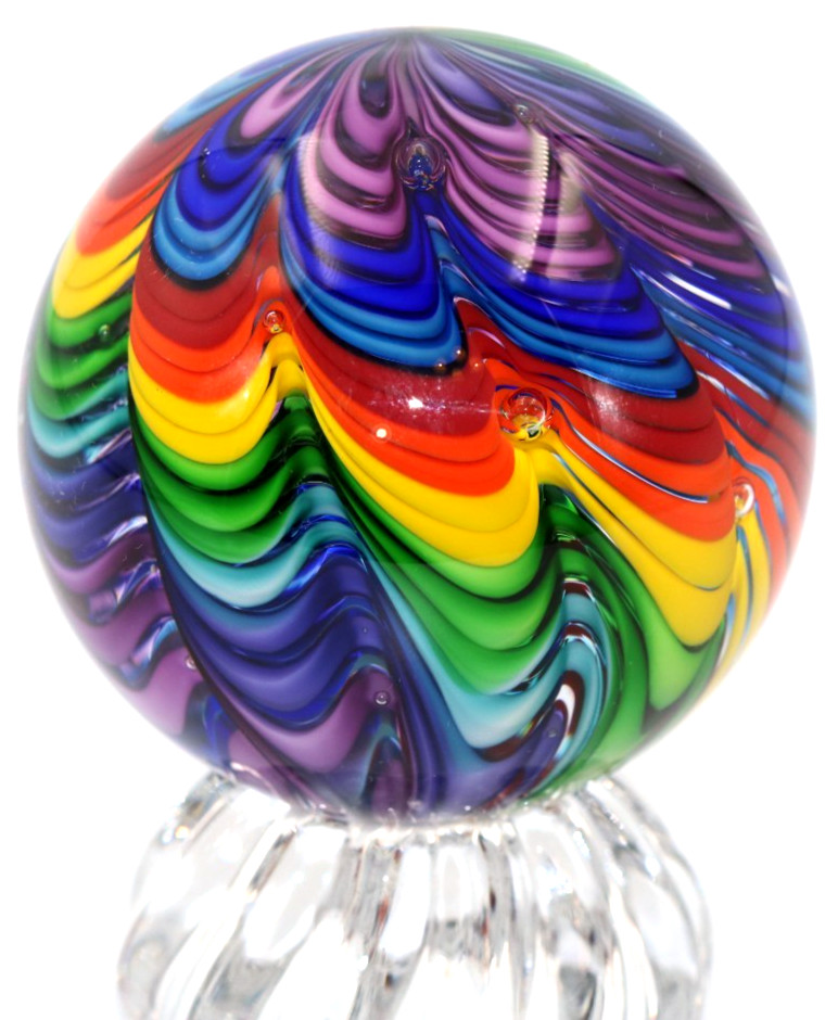 AWESOME 10 Color James ALLOWAY Art Glass Paperweight Orb Marble with stand 2.6″