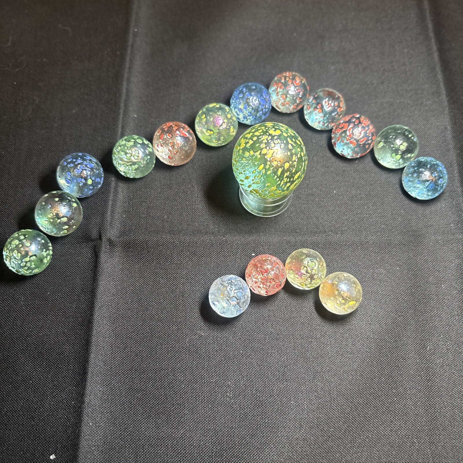 Confetti Galaxy Speckled Multicolor Glass Marbles Lot of 17 mixed sizes Vintage