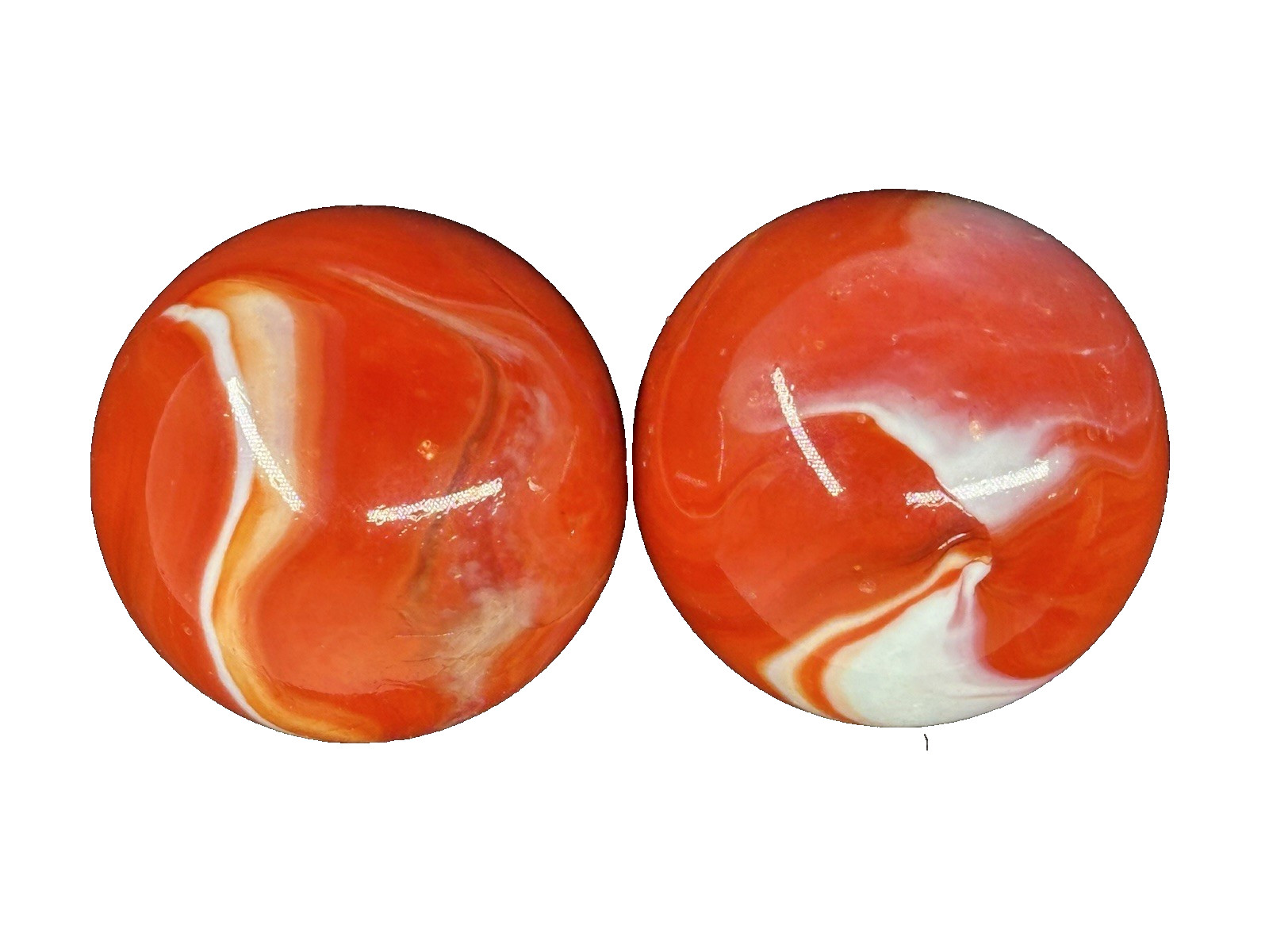 2 MAMMOTH 1 5/8″ ORANGE CREME White Cream Marbles Glass Massive 42mm LARGE HUGE