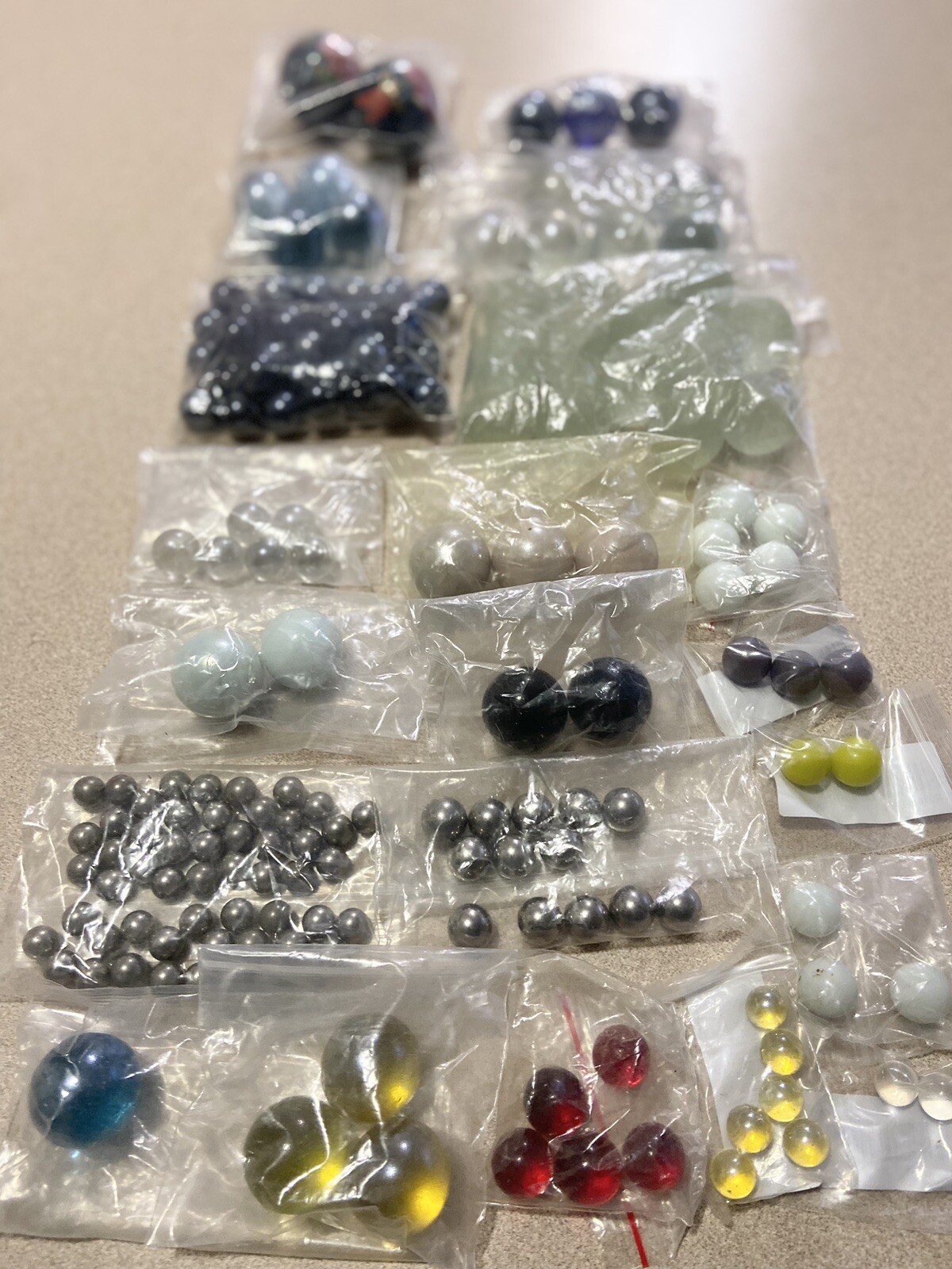 (LOT OF 175 MIX) Marbles Blue Red Orange White Silver Clear, Lg M S,Heavy Weight