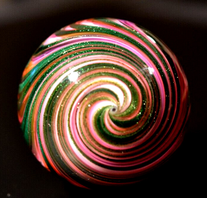 MARK MATTHEWS GLASS MARBLE/2.250″-RASPBERRY SPLOOSH-GREEN LUTZ,LAVENDER,ROSE,PNK