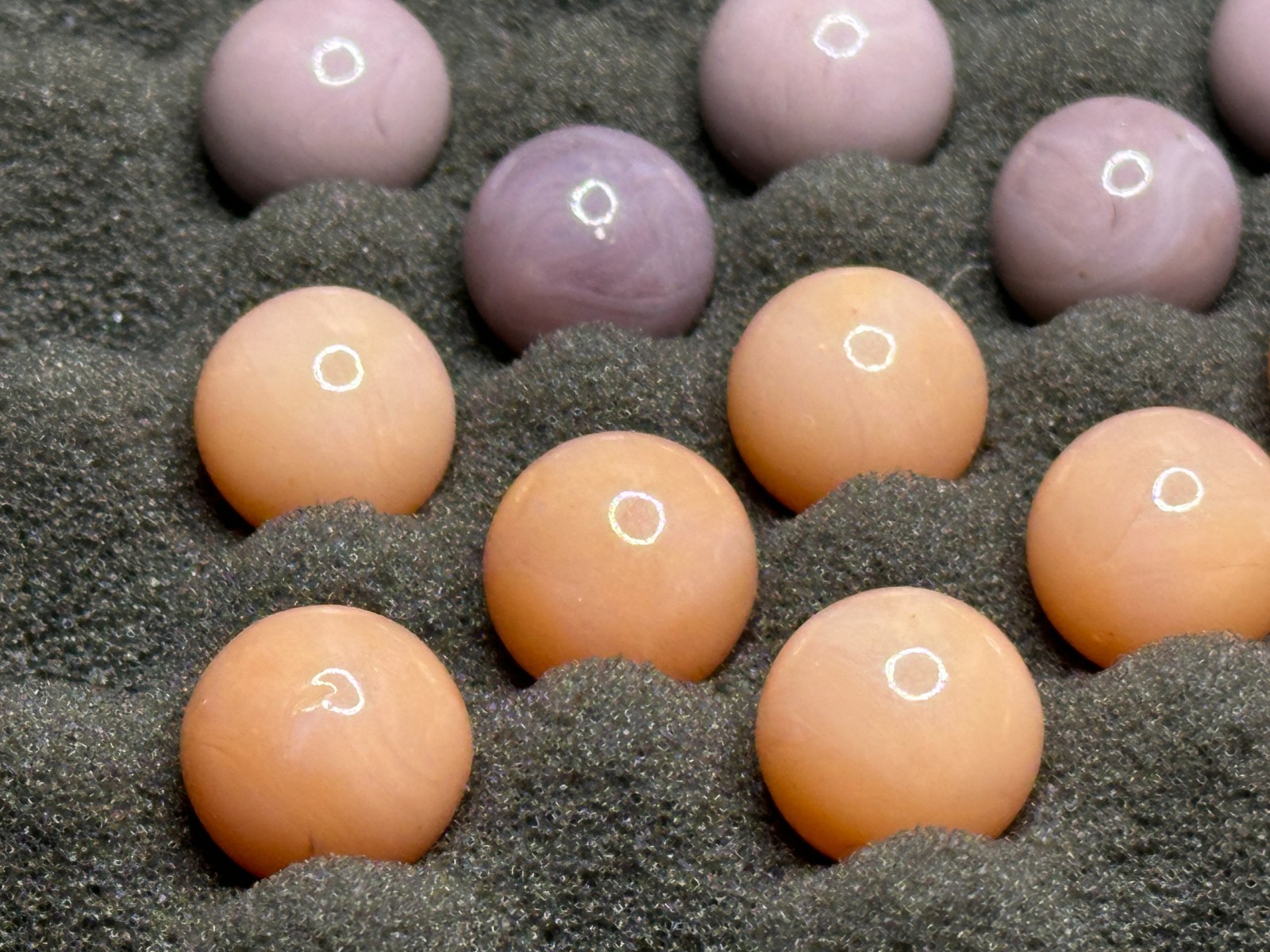 (18) Small Vintage Lavender Purple & Peach Cream Solid Playing Marbles Lot