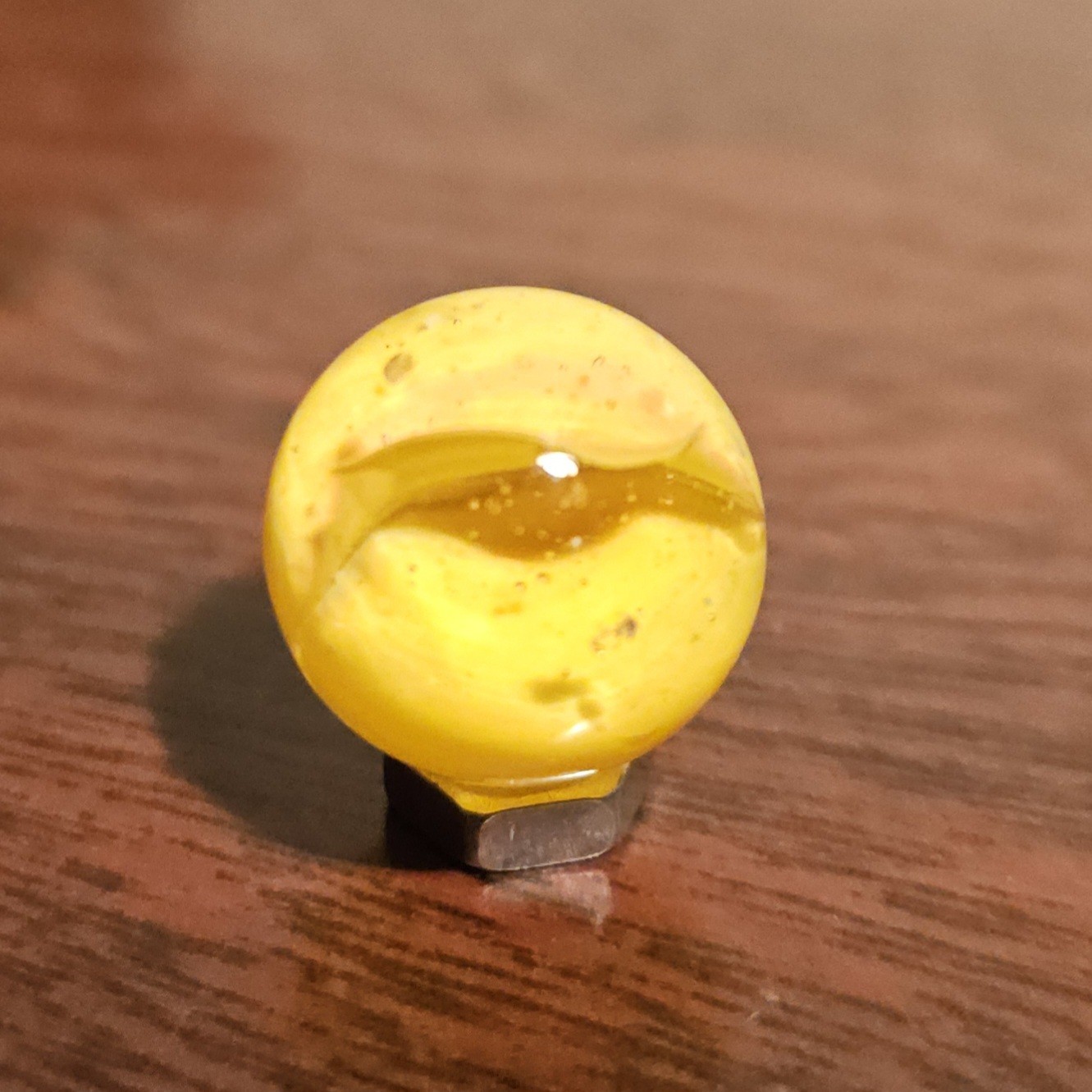 Vintage CE Bogard Cadmium Glow Yellow 4-Lobe Floppy .625″ Glass Marble