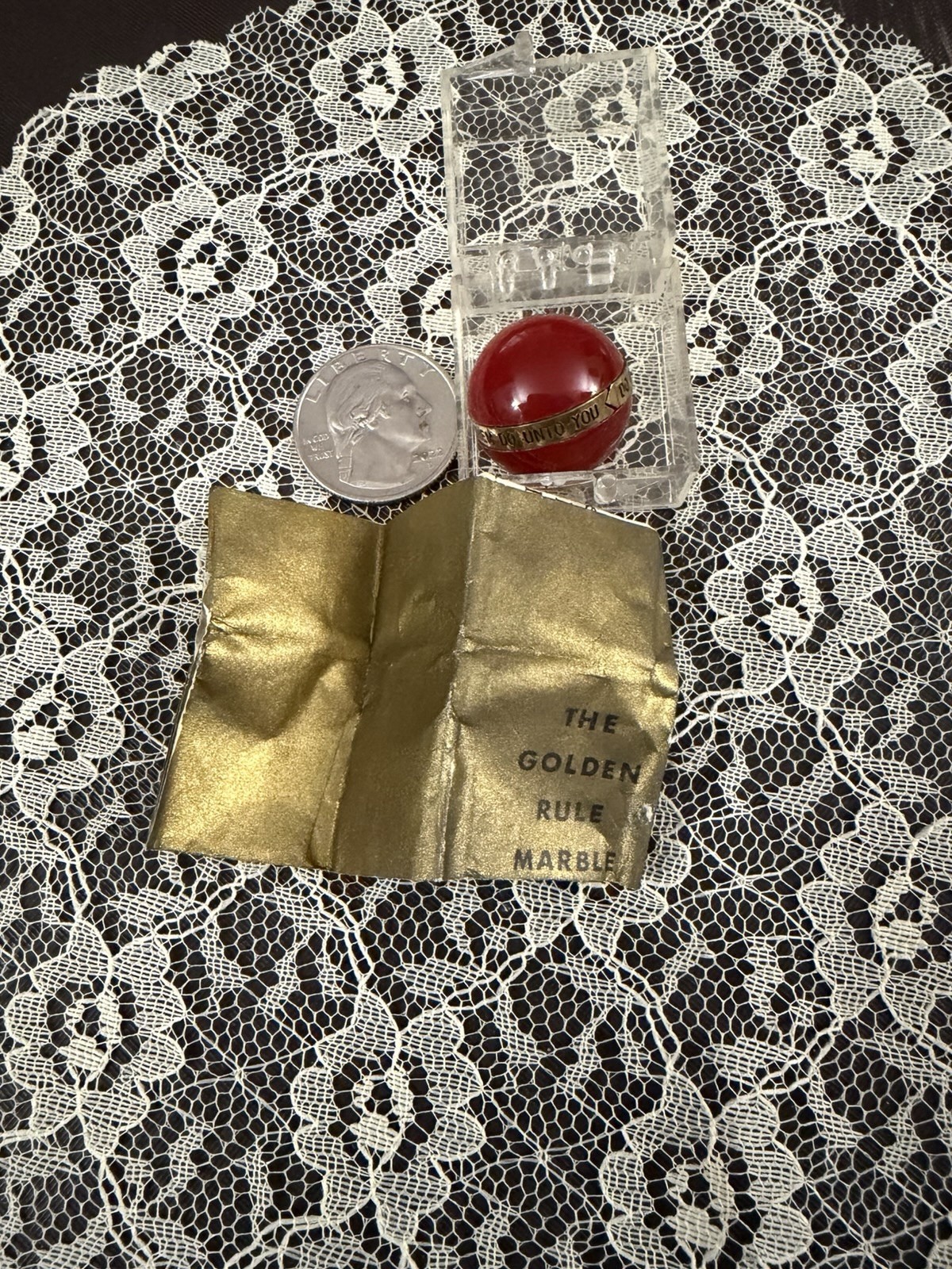 Vintage 1960’s Golden Rule Ruby Red Marble In Original Plastic Case With Paper