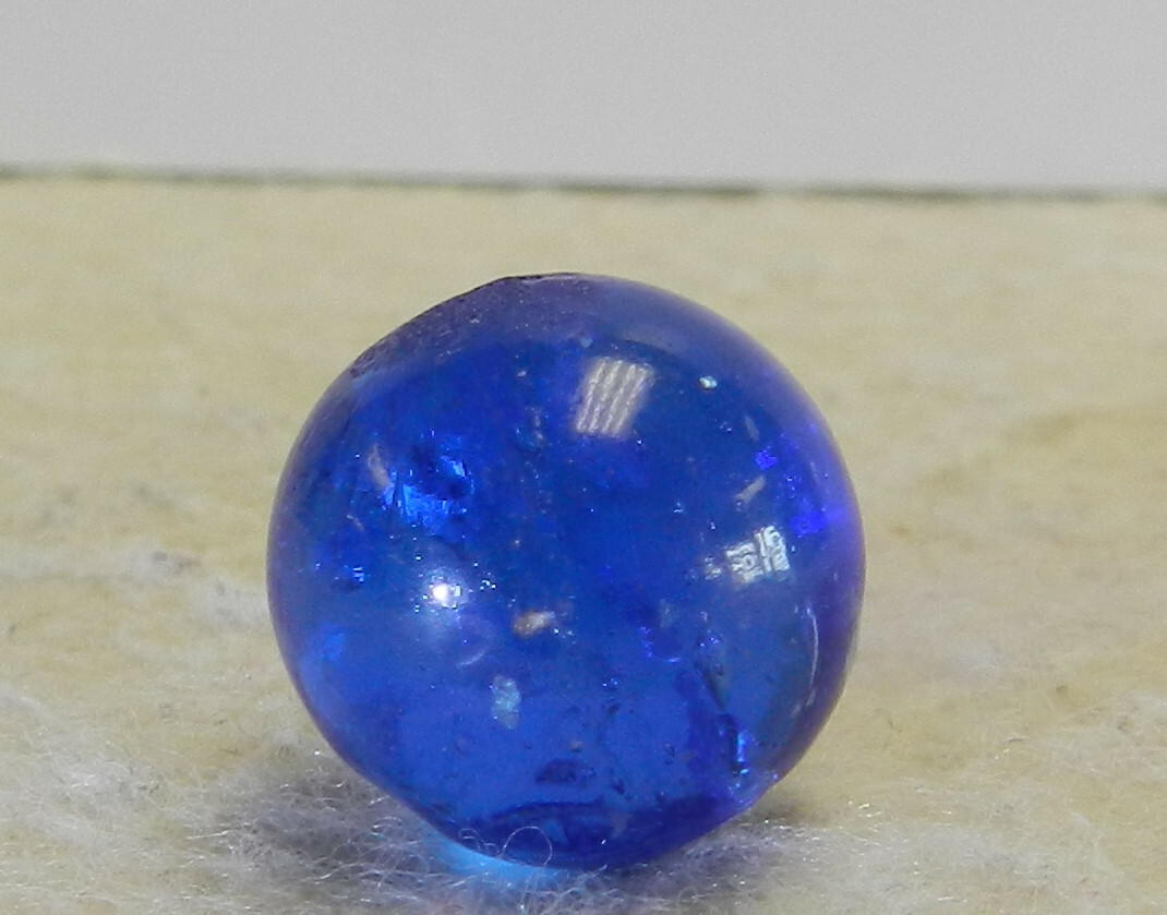 #13107m Vintage German Handmade Blue Glass Mica Marble .58 Inches