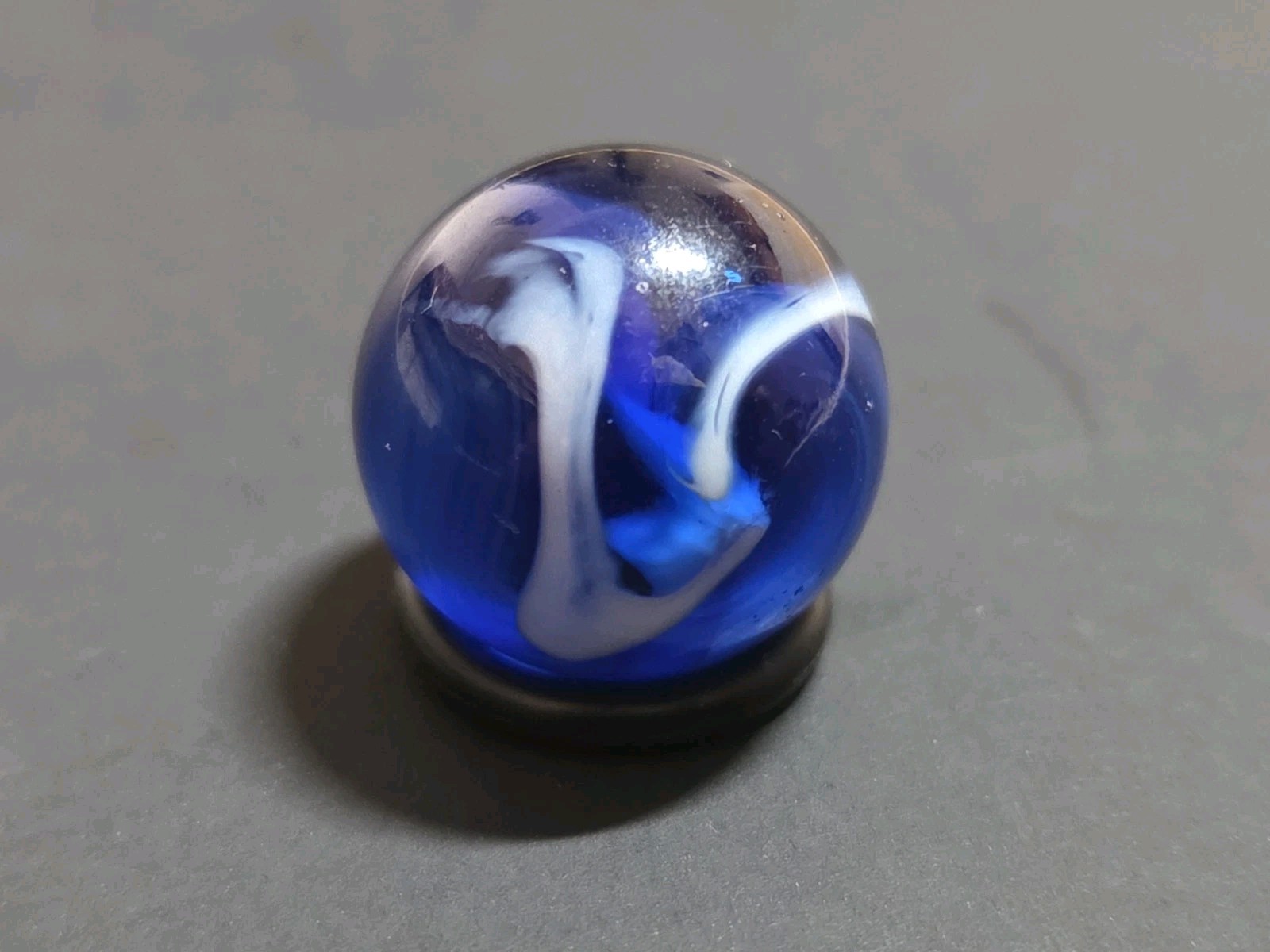 Vintage 1940 Vitro Agate Opal Conqueror Glass Marble Opalescent Cobalt Blue Fire