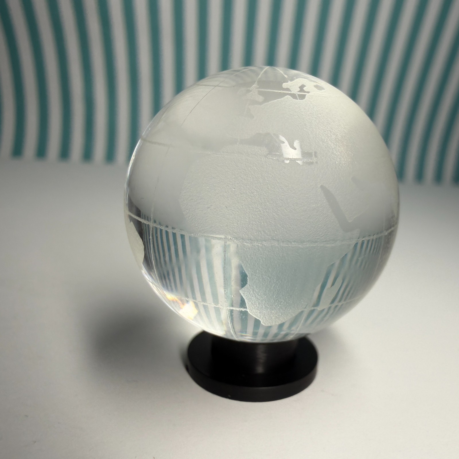 World Map Globe Crystal Sphere Etched Glass Marble 30mm (1.25″) Handmade + Stand