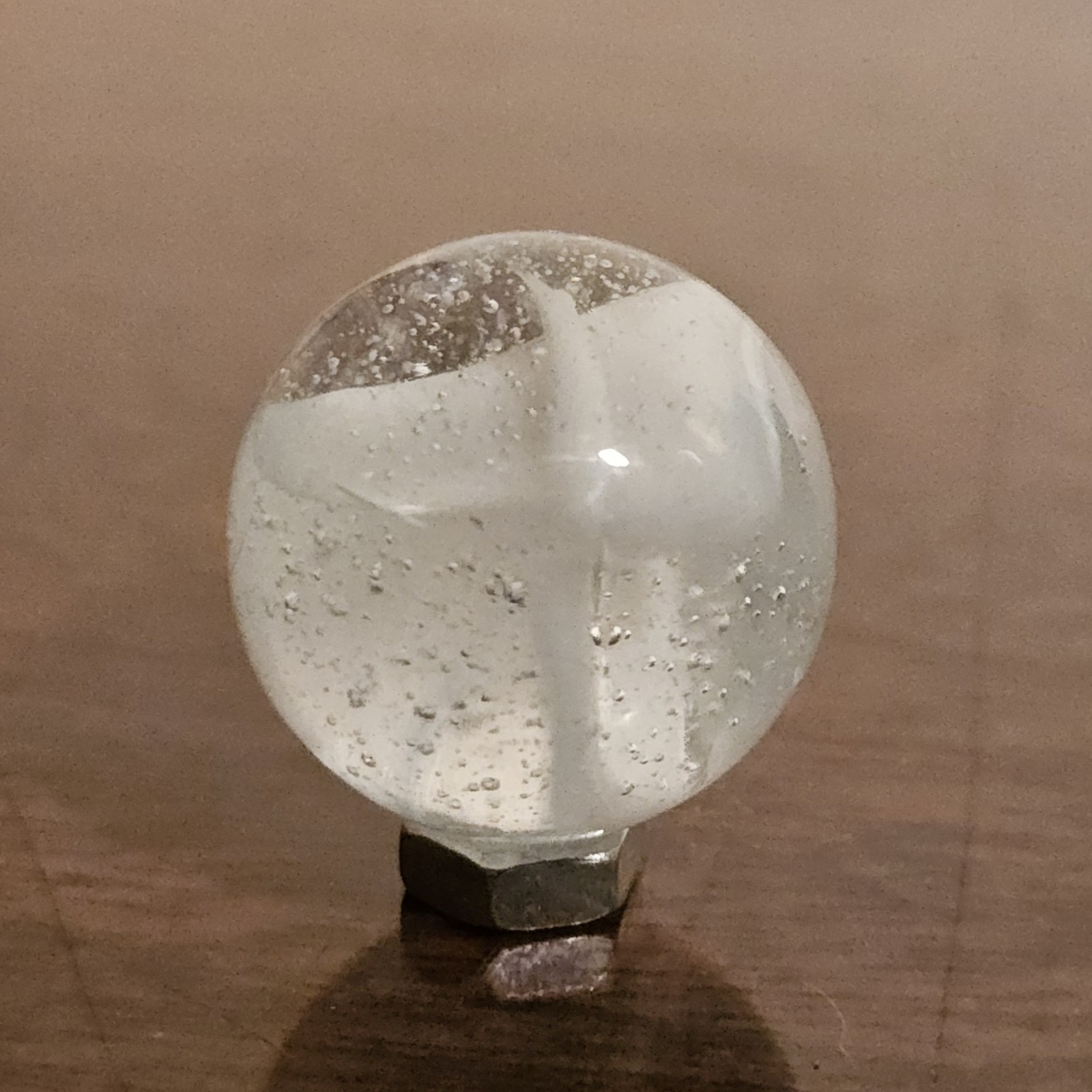 C E Bogard White 4-Lobe Floppy Cats Eye Clear Glass .875 Shooter Marble
