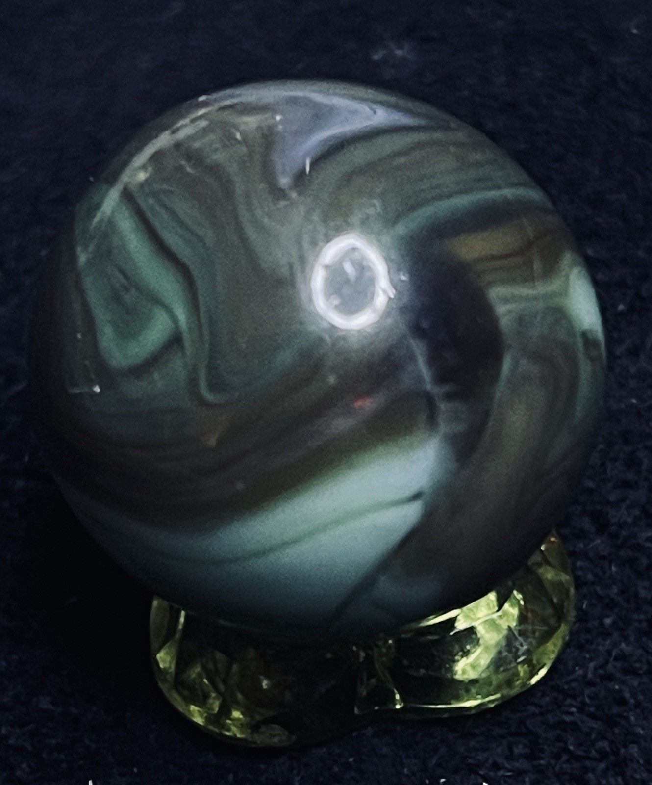 Master Marble Vintage .885” HTF Swirl Shooter. Earthy Greens, Browns & Purple.