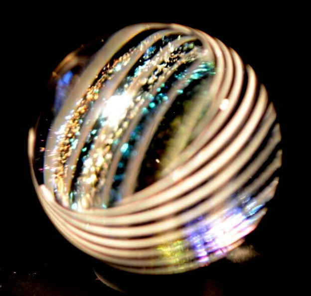 JAMES ALLOWAY GLASS MARBLE/1.354″-DICHROIC BLACK/WHITE VORTEX #3546/FAST SHIP