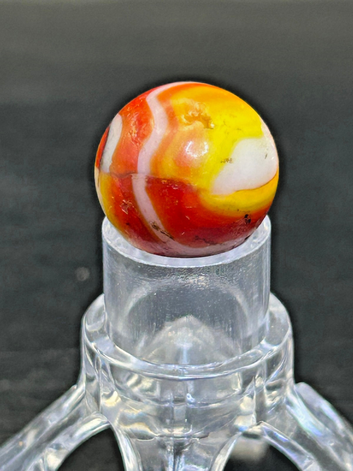 Vintage Peltier NLR Ketchup & Mustard Marble, Red/Yellow/White, .62″, NM-, #P27