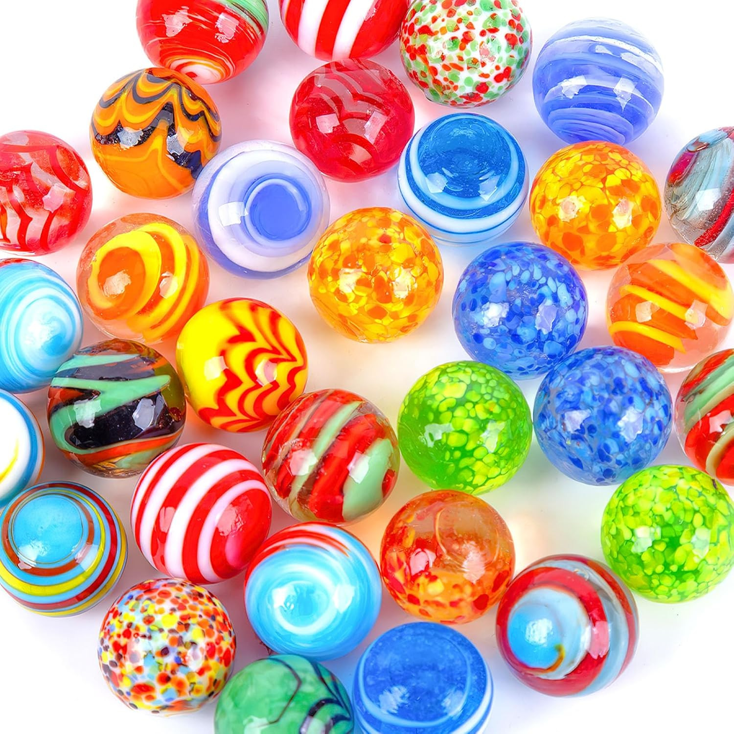 32PCS Glass Marbles Bulk, 16mm/0.6inch Handmade Colorful Assorted Marbles for Ki
