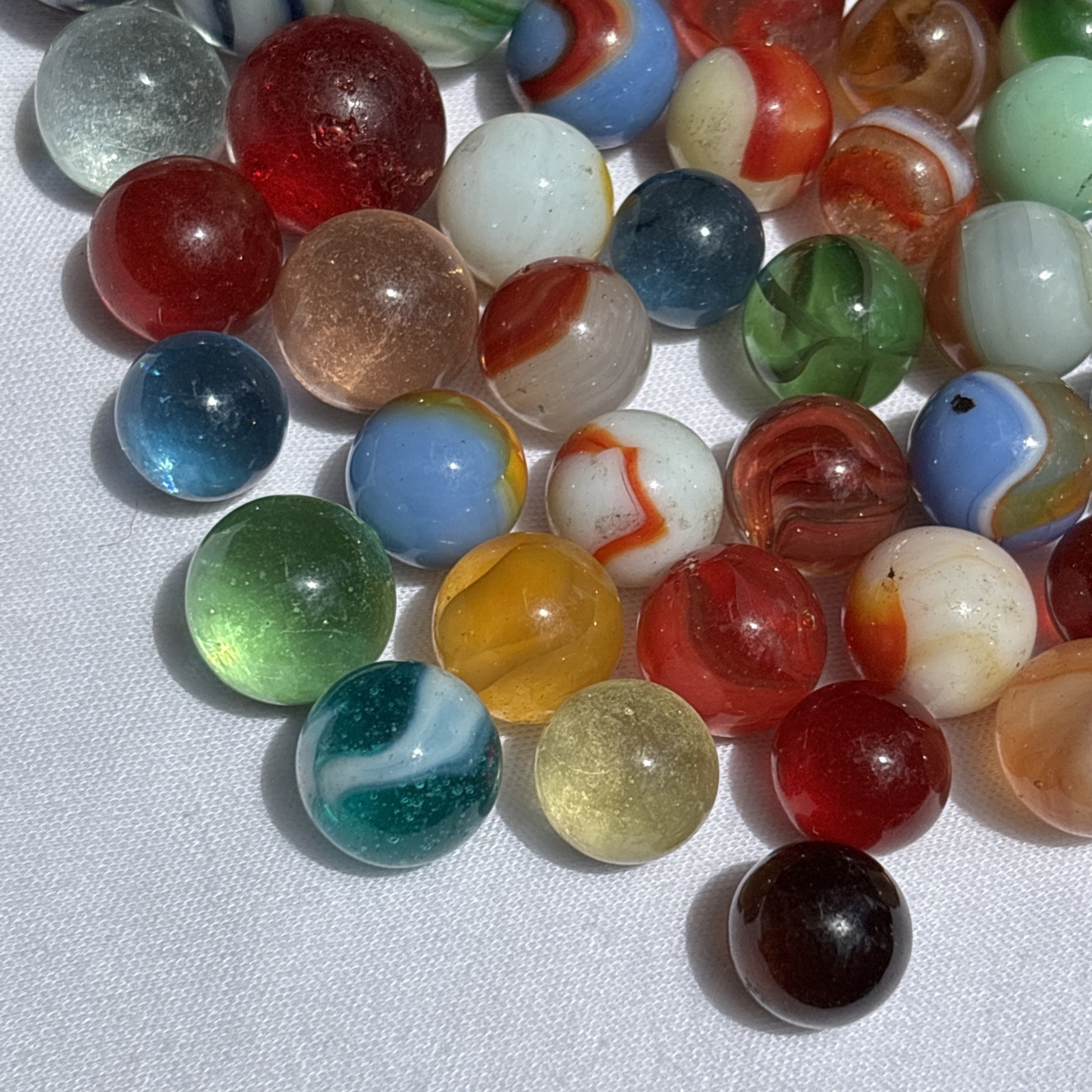 Original Lot Antique Vintage Old Marbles Swirl Blue Green Orange Clear Glass