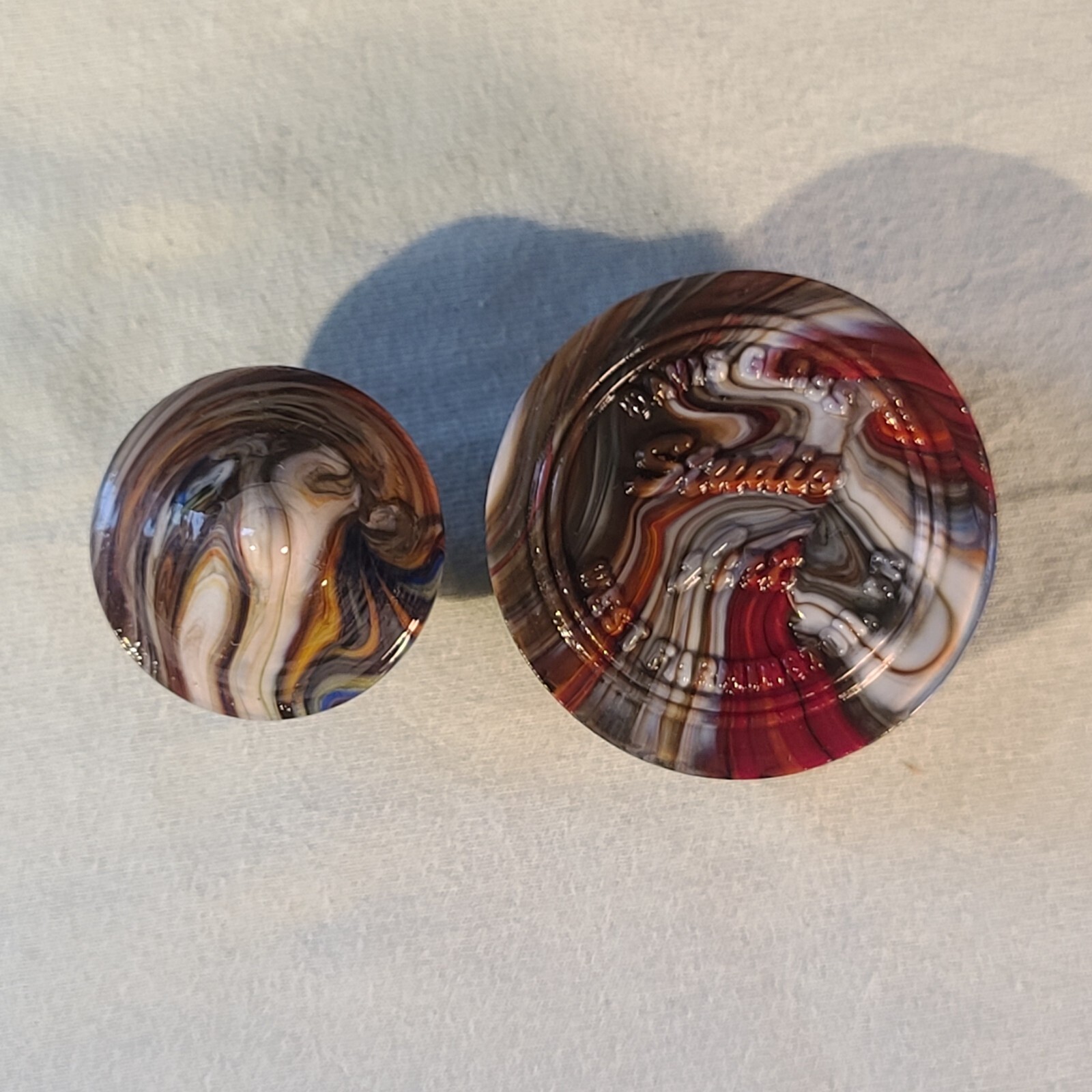 ANDY DAVIS, Glass Art Spinning Top & Base, Rainbow Run (?), #320K