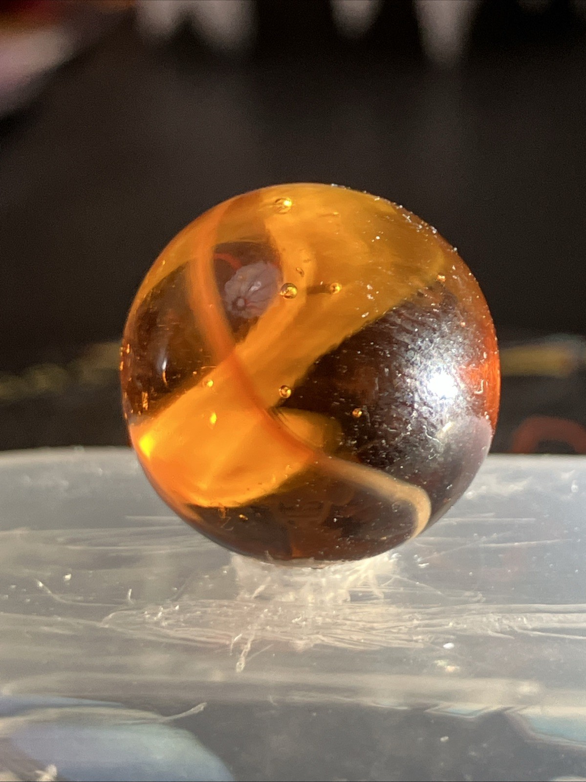 8pc Vitro Agate Marble Lot, Transparent Amber with Cream Swirl, Excellent Cond