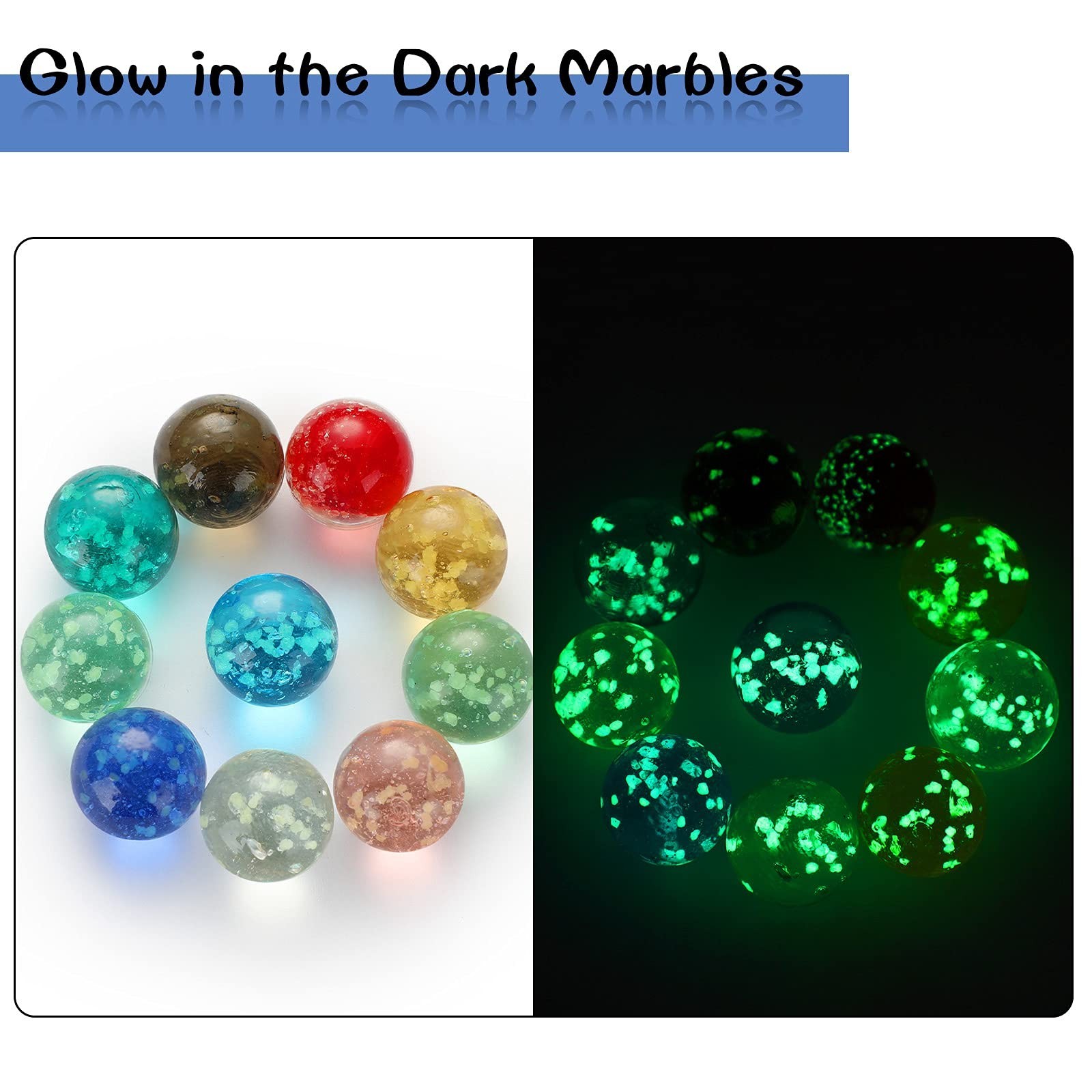 50 Glow in the Dark Handmade Glass Marbles – Colorful DIY Marble Games & Decor