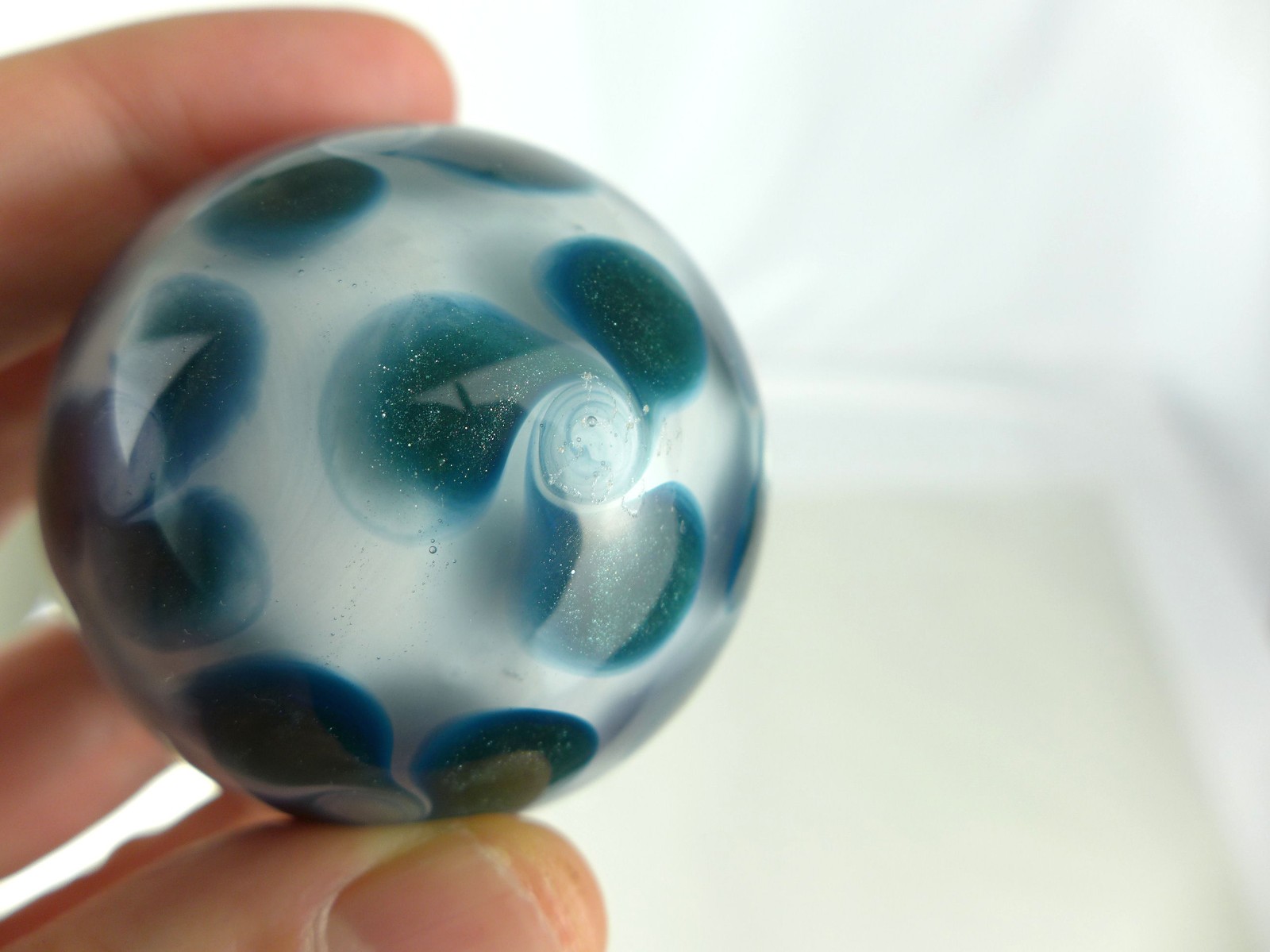 Big Dustin K Morrell Vortex Dichroic Art Glass Marble Paperweight 2004 2.18″