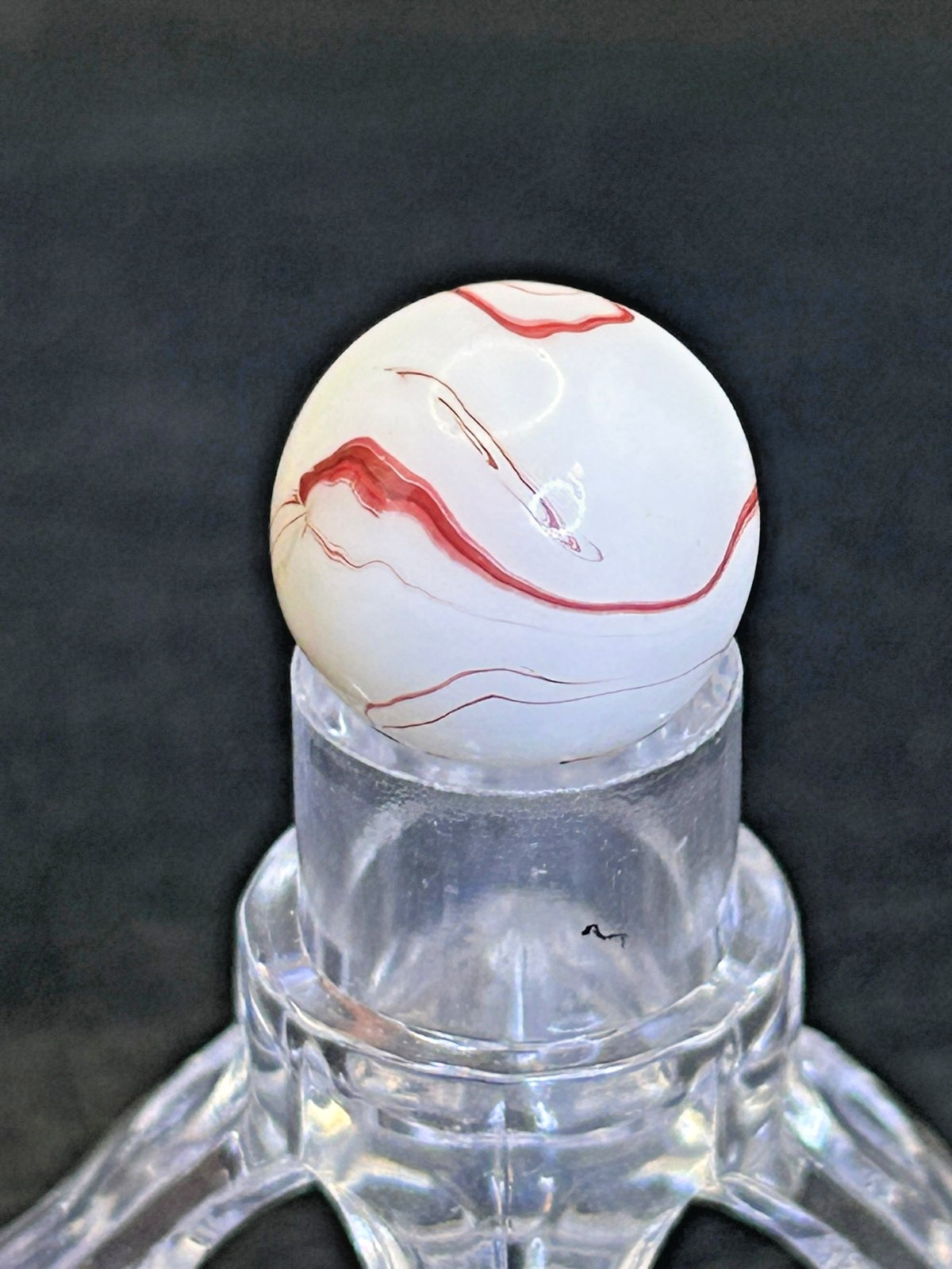 Vintage Akro Agate “The Thinker” Oxblood Red/White Swirl Marble .64″ Mint, #OB5