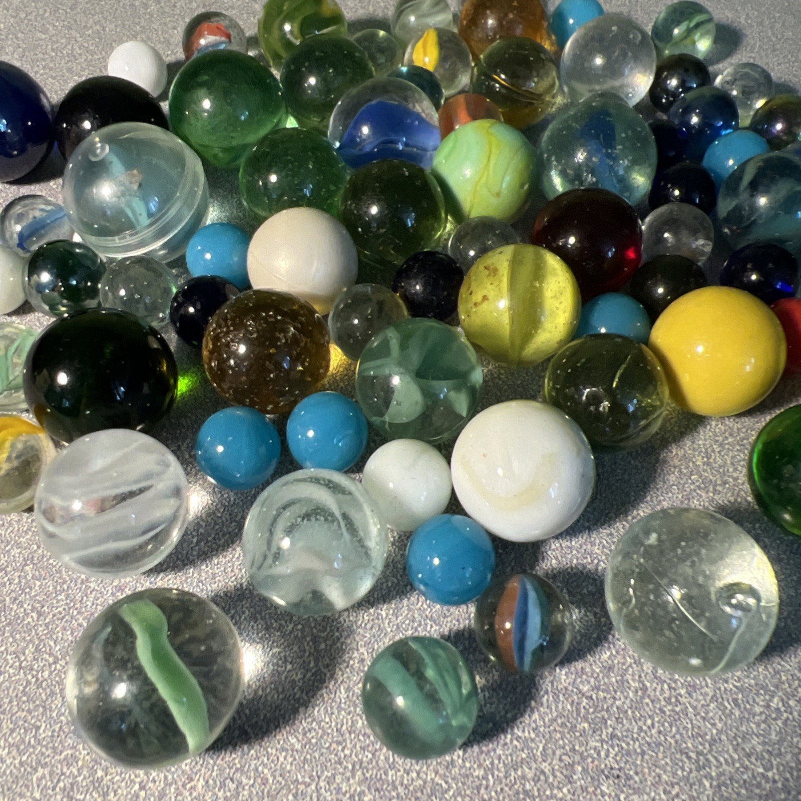 Lot of 70+ Mix of Makers Vintage Glass Marbles Hand Made Cat Eye Not Sorted