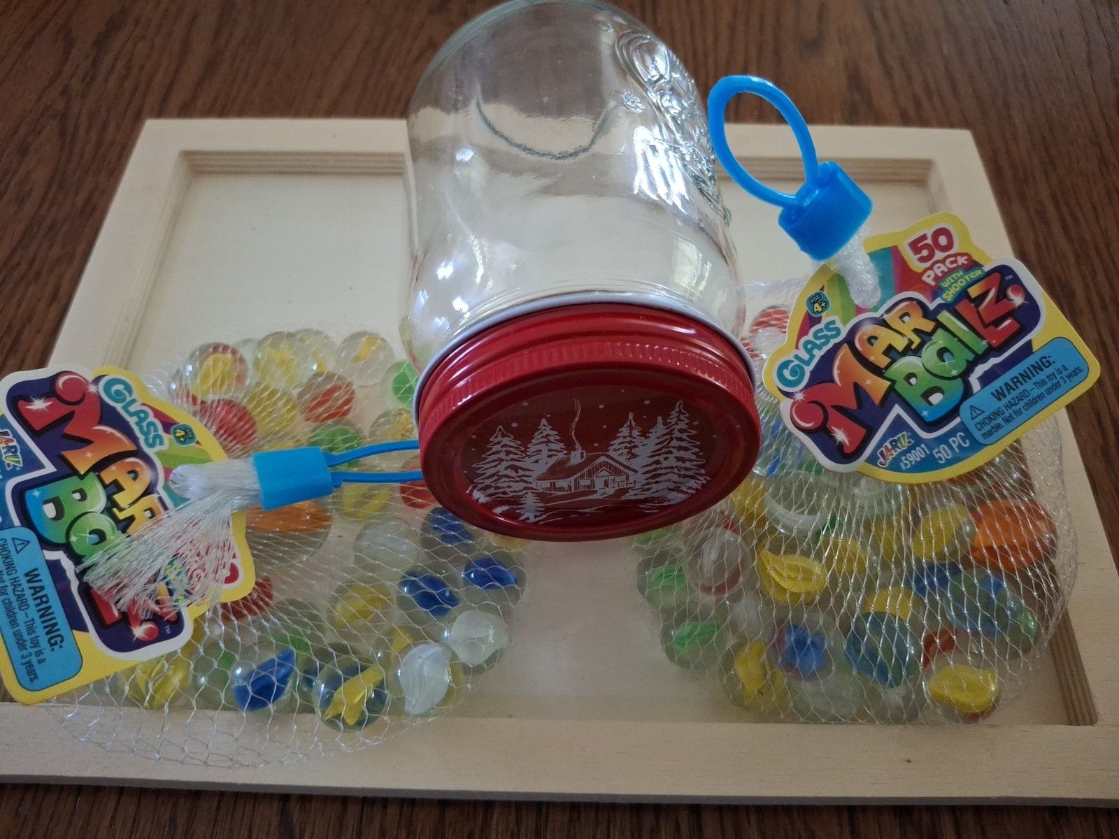 Lot Of 2-50 Pack Marbles With Shooter (MarBallz) With Pint Christmas Jar