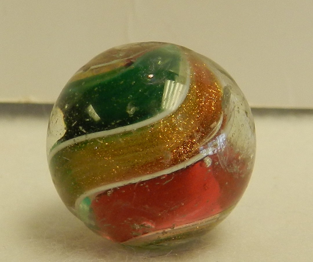 #20709m Large .90 Inches German Handmade 2 Color Ribbon Lutz Shooter Marble