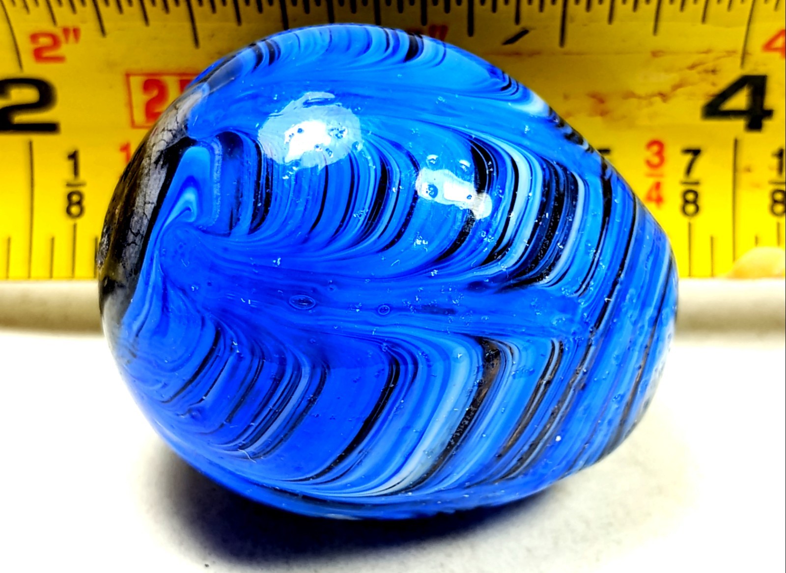Antique German Onionskin Swirl Marble Blue & White | UV Reactive