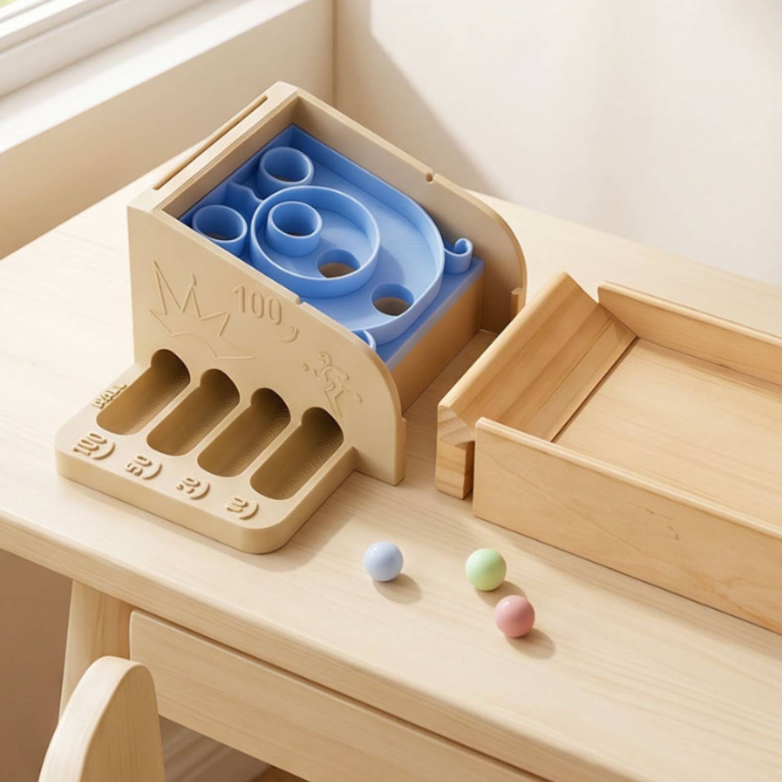 Wooden Marble Toy with Ramp Safe Tabletop Arcade Toy STEAM for Young Children