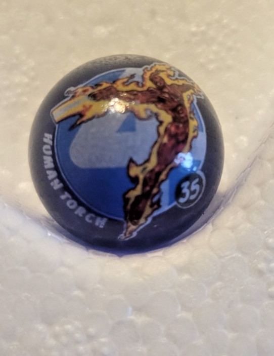 Vintage Human Torch #35 Translucent Blue Glass Marble Collectible