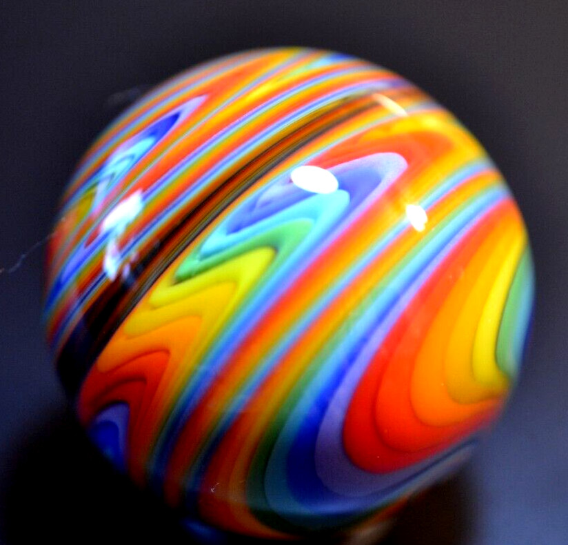 JAY SLACK GLASS MARBLE/1.331″-DOUBLE REVERSE-LIME,TURQ.,CHERRY,GOLDENROD,LOBING