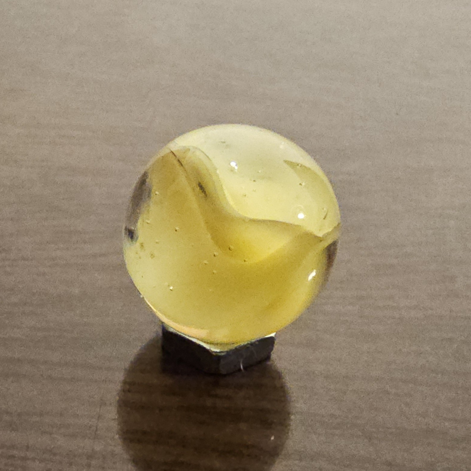 Vintage C. E. Bogard Yellow Hybrid Cats Eye Cadmium Glow In Clear 0.593 Marble