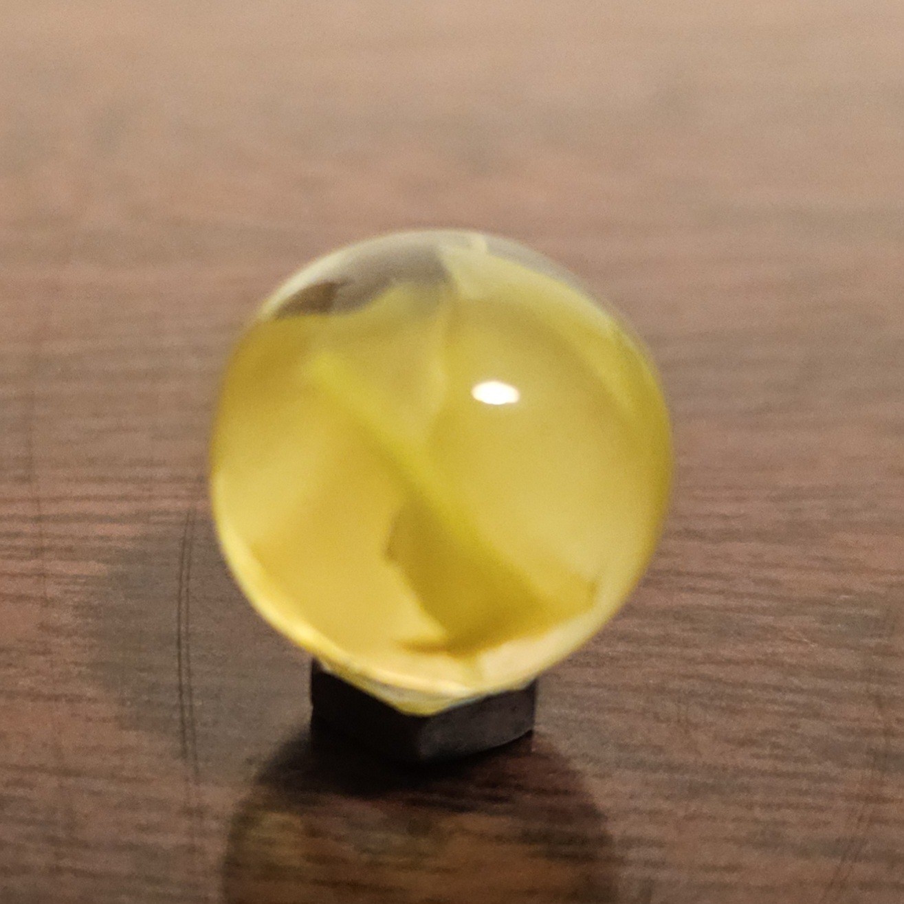 C E Bogard Yellow 4- Lobe Floppy Cats Eye Clear Glass .625 Marble