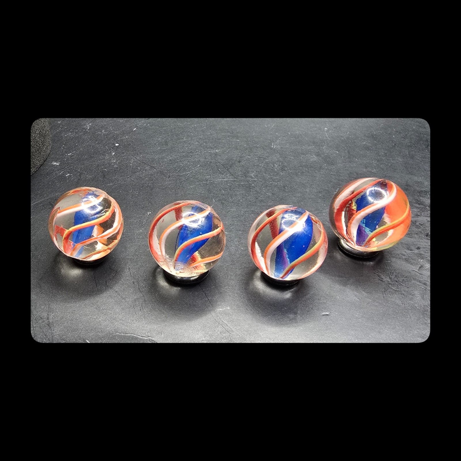 ~Mic’sMibs~11/16″ Set of FOUR same Same Blue Jelly Solid Core Swirls
