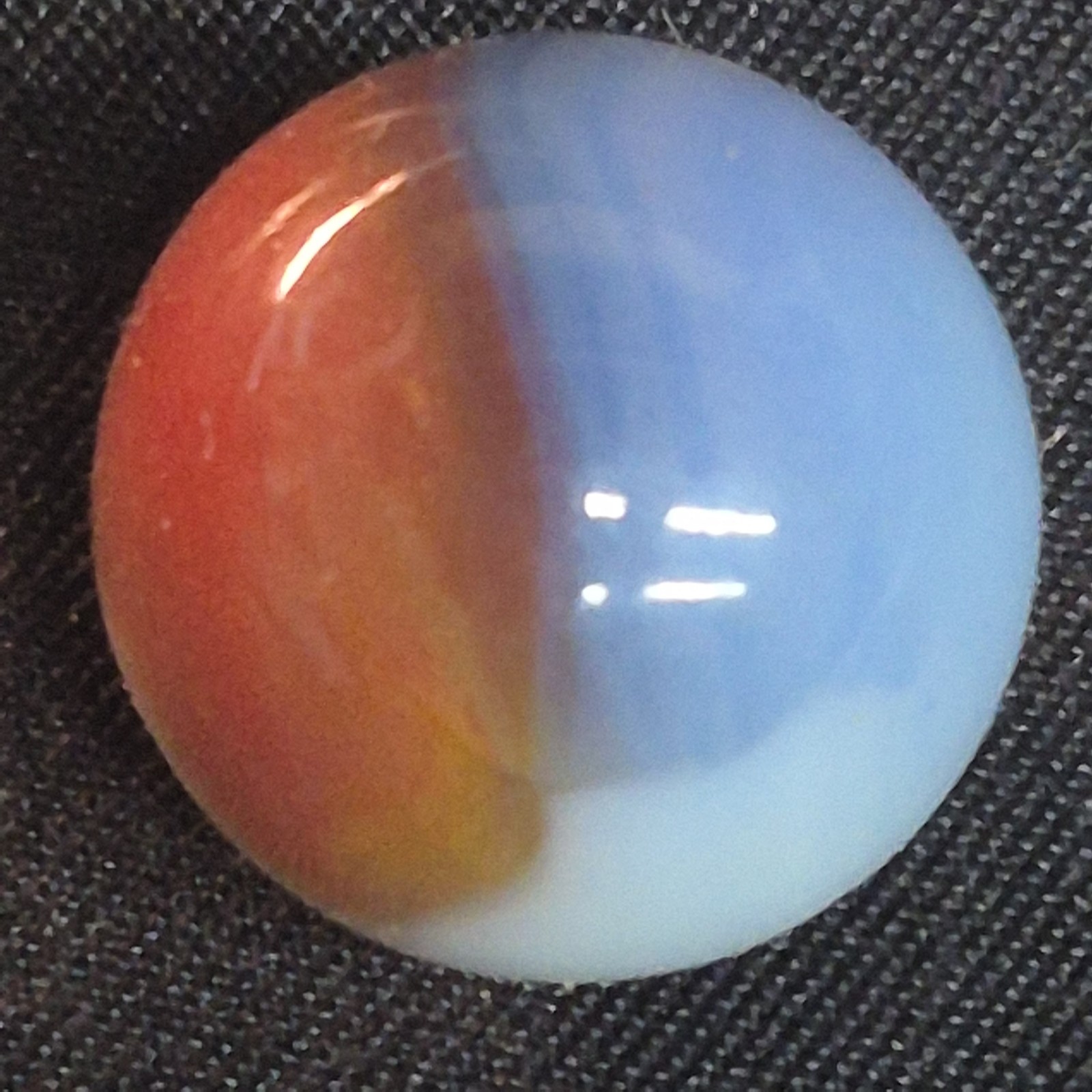 Vintage Akro Agate Prize Name Patch Marble .61” Blue Red-Orange NM+
