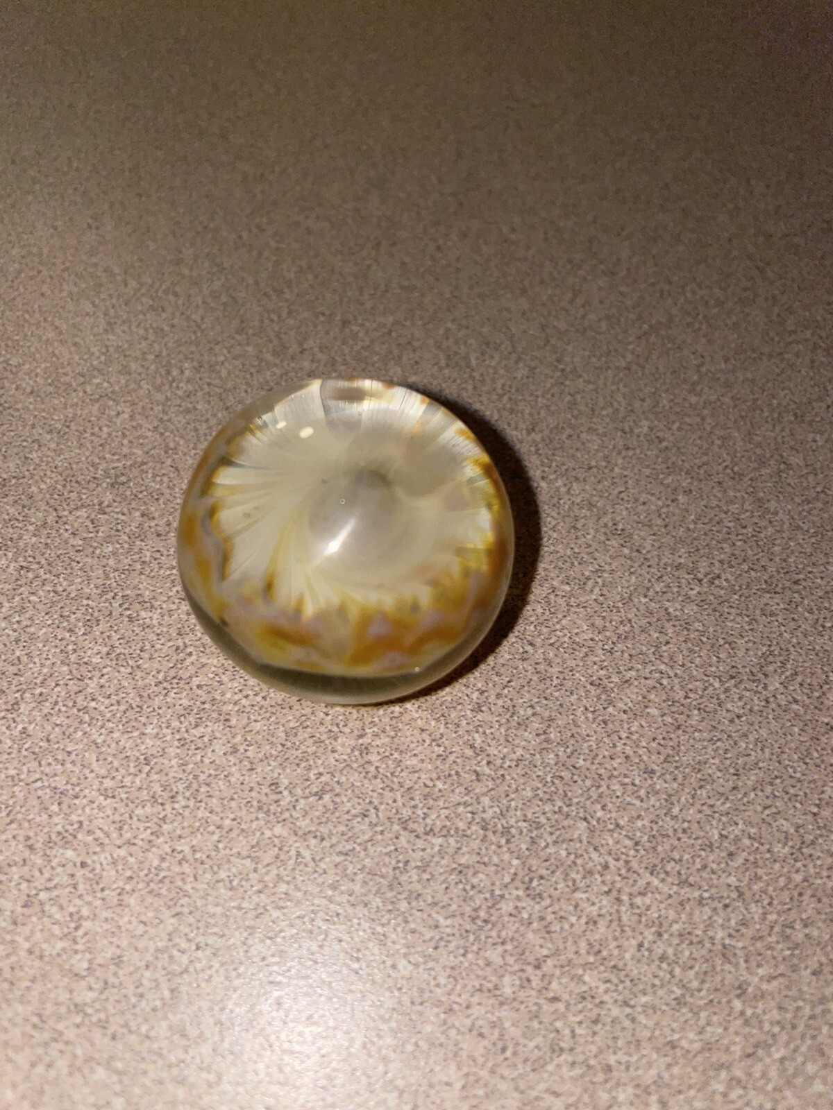 1 1/2 “ Tall Glass Marble , Two Tiny Chips On The Bottom Read Desc