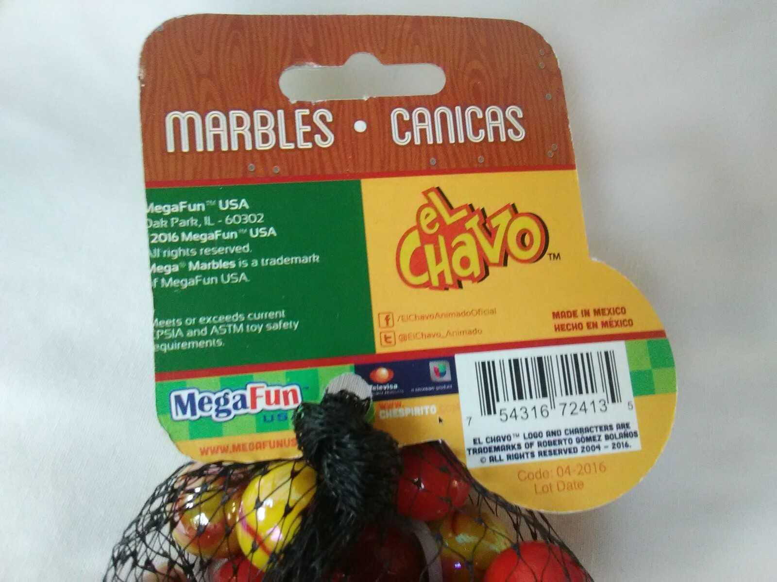 Mega Fun Marbles Net Bag El Chavo Collectible 20 Players 1 Printed Shooter NOS
