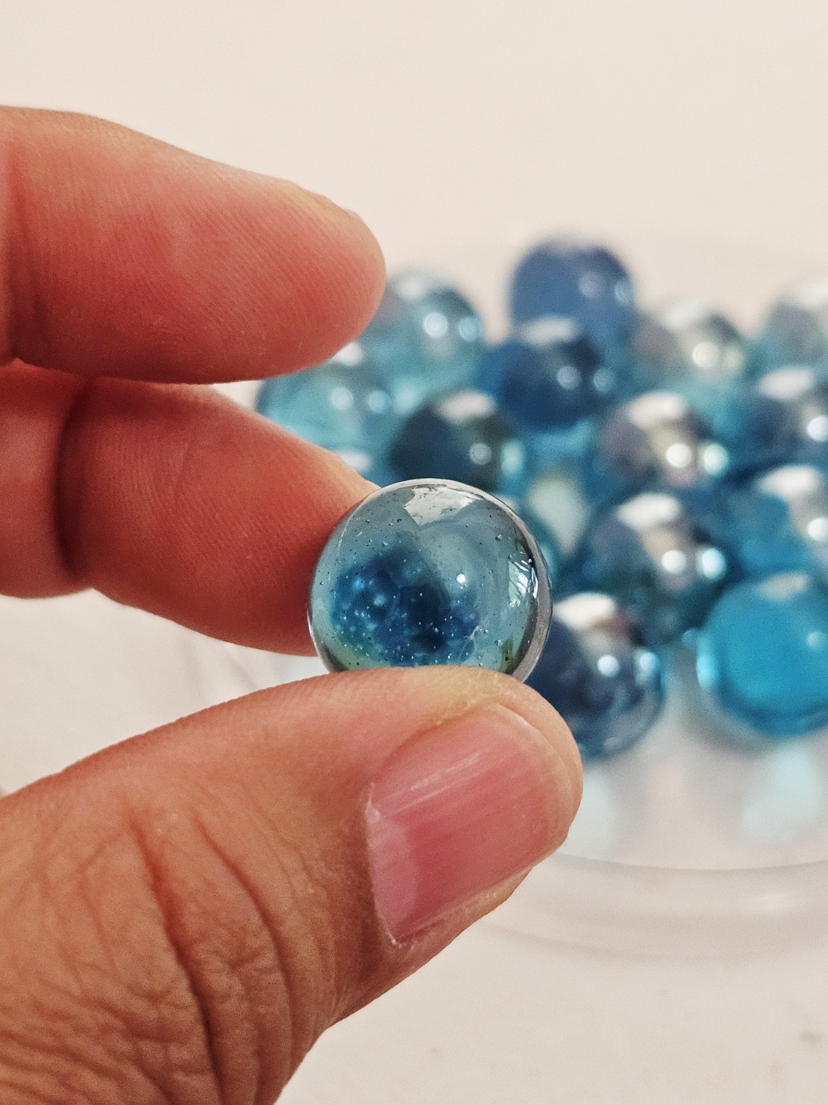 Lot Of 18 Iridescent Blue Marbles Vintage