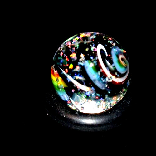 BRYAN TRILLAS GLASS MARBLE/.550″-OPAL RAINBOW ZEBRA PEEWEE-UV,ORANGE,YELLOW,LIME
