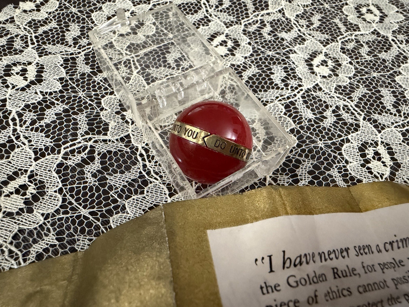 Vintage 1960’s Golden Rule Ruby Red Marble In Original Plastic Case With Paper