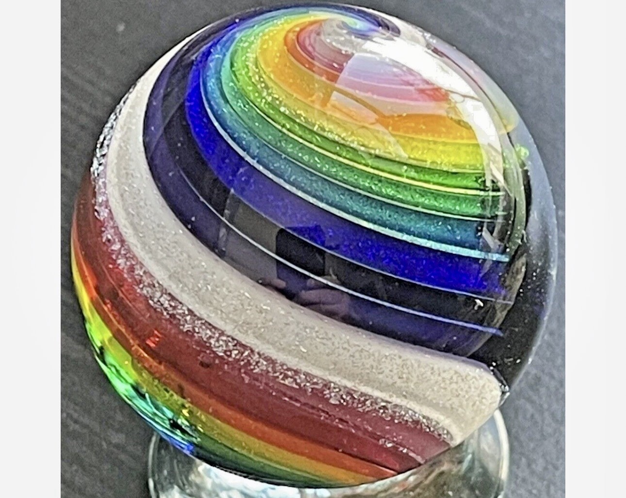 EDDIE SEESE MARBLE HANDMADE ART YELLOW CORE DICHROIC DOUBLE TWIST 1.76″ FES 16