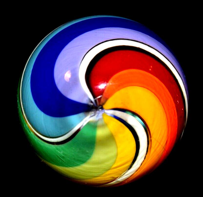 BRIAN TOSELAND GLASS MARBLE/1.879″-STUNNER BEACHBALL PEEK-A-BOO-GORGEOUS &BRIGHT