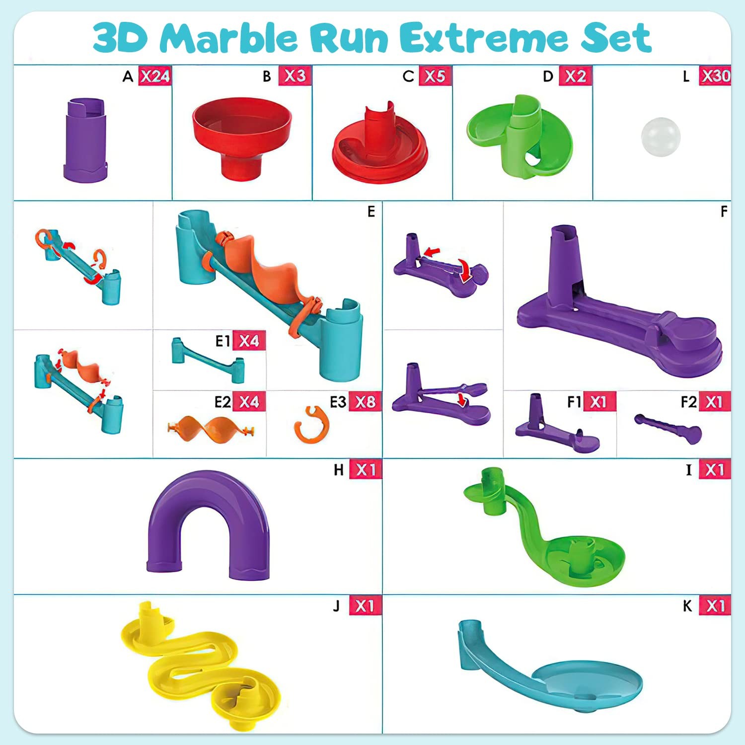 Marble Run for Kids Ages 4-8 – Maze Game DIY Educational Playset White