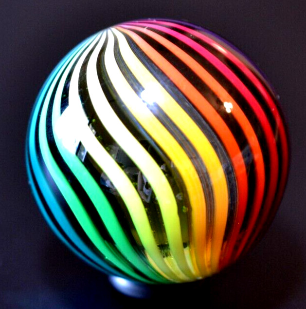 FRITZ LAUENSTEIN GLASS MARBLE/1.642″-PEEK into the RAINBOW-SAPPHIRE,TURQ.,FERN +